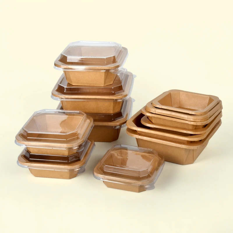 1L Disposable Eco-Friendly Takeaway Kraft Paper Octagonal Bowl with PET Lid for Salad Pet Food & Bread - Image 5