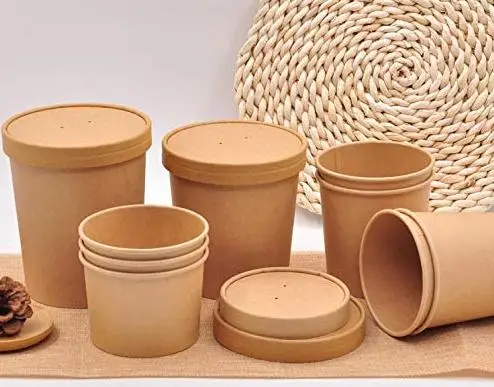 Disposable Food Grade Biodegradable Eco Paper Food Container Kraft Paper Soup Bowl 500ml - Image 2