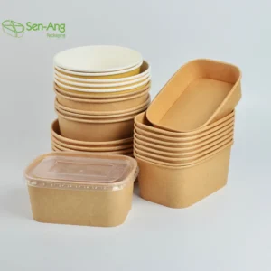 Wholesale Custom Takeaway Plastic Pp Salad With Lid Disposable Kraft Paper Take Way Bowl