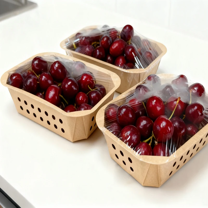 Biodegradable Food Grade Takeaway Food Packaging Film Sealable Kraft Paper Fruit Trays for Fruits Vegetables Farm Use - Image 2