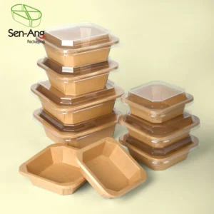 Disposable New Design Salad Rectangle Takeaway Kraft Paper Octagonal Bowl With Lid