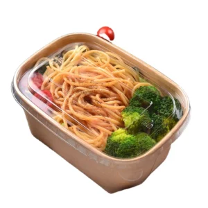 500ml Disposable Eco-Friendly Custom Logo Rectangle Kraft Paper Food Bowl for Hamburger & Bread Takeaway Use