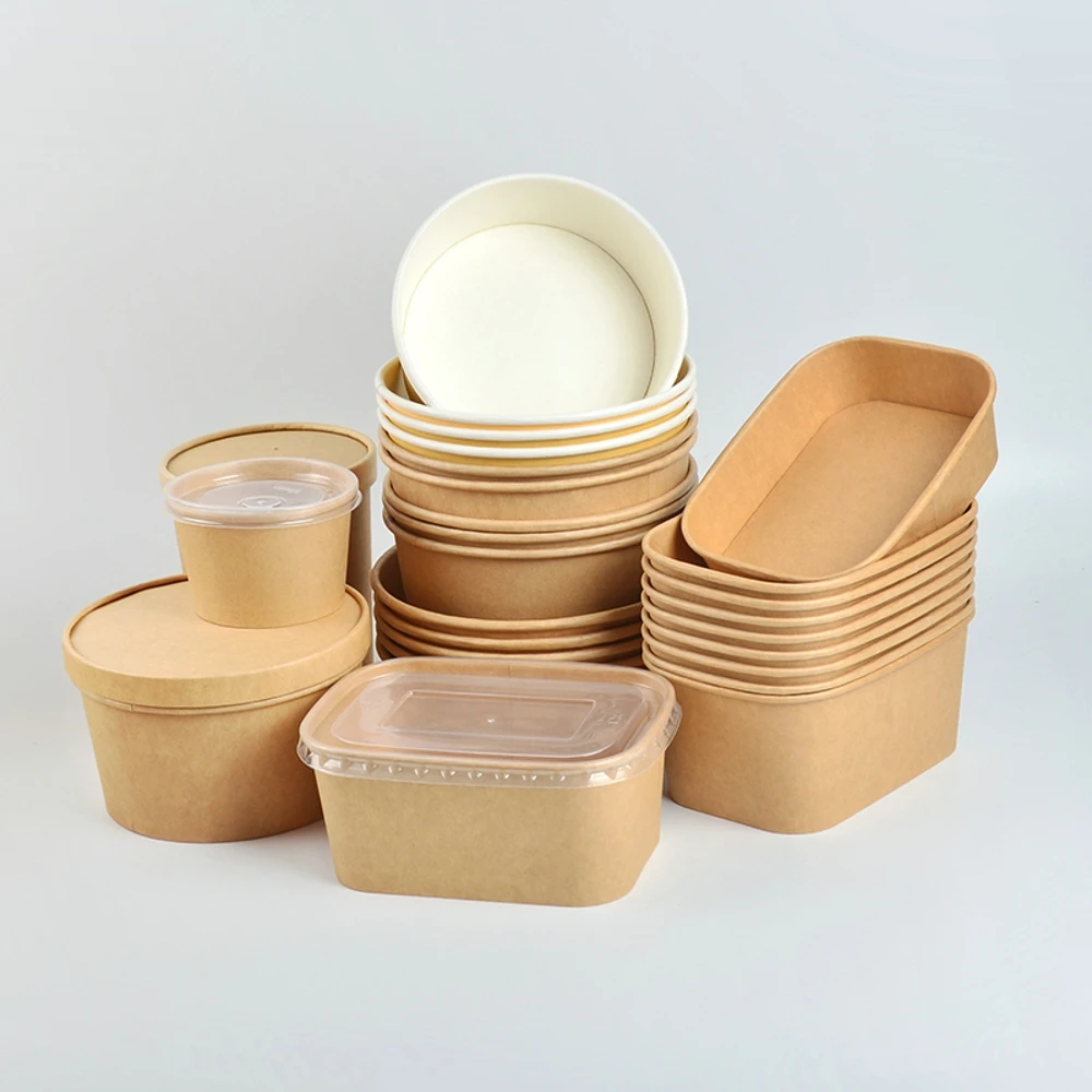 ODM OEM Disposable Round Brown Eco-Friendly Take Away Fast Packaging Kraft Paper Salad Bowl with Lid - Image 3