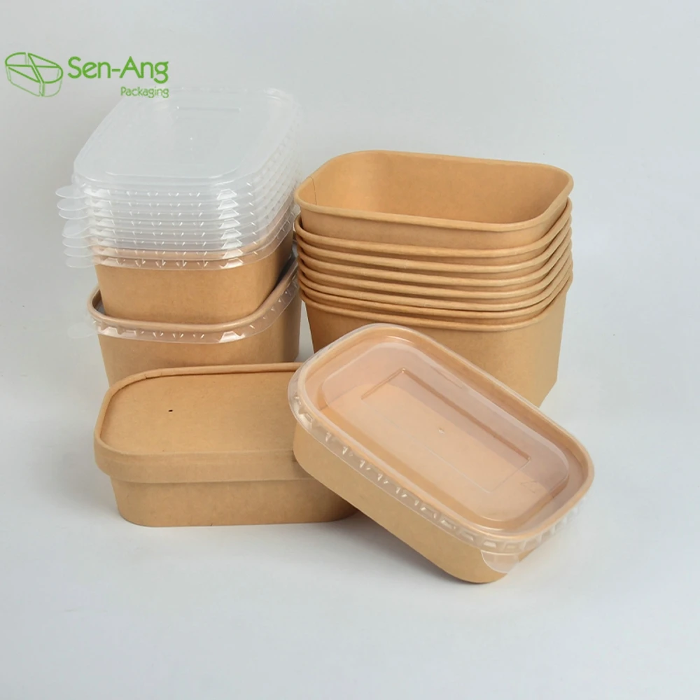 Factory Square Salad Takeaway Container Away Box Lid Take Way Quarter 1500Ml Kraft Paper Bowl - Image 6