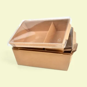 Kraft Paper Carryout Container 1000ml Take Away Food Clear Lid Restaurant Togo Box Sushi Matt Lamination