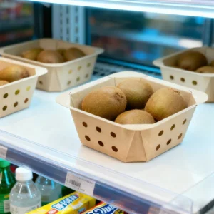 Paper Fruit Box with Vent Holes Premium Film Sealable Kraft Paper Produce Tray for Fresh Fruit Display Transport