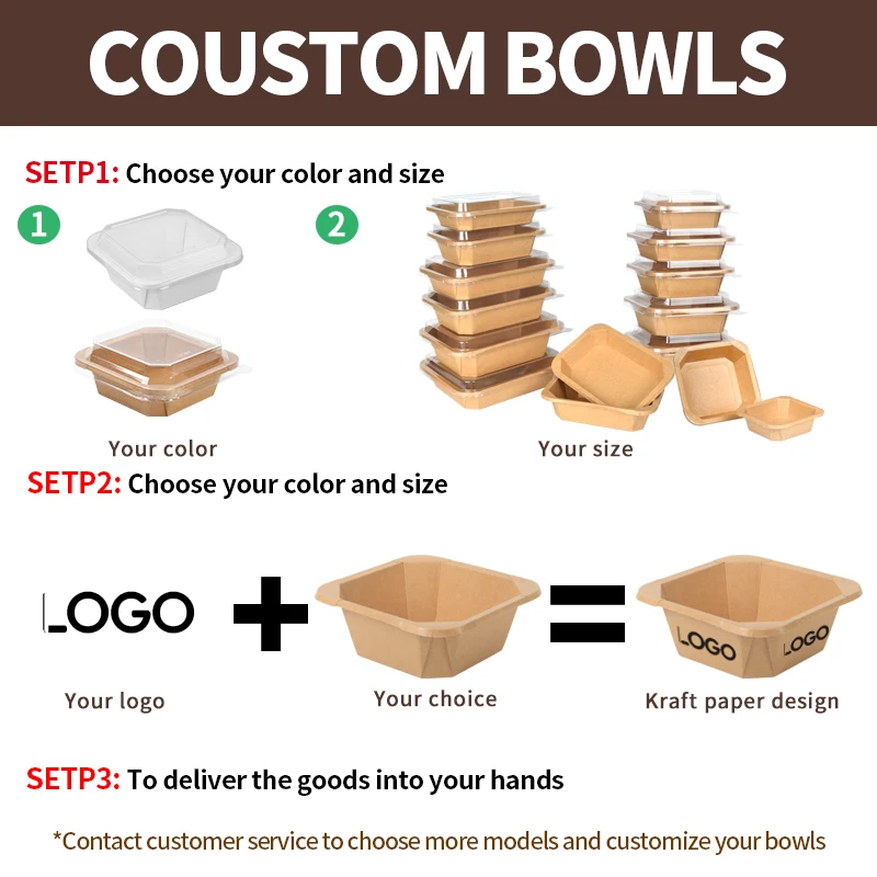 Disposable Kraft Paper Food Container Customized Waterproof Packaging Lunch Box Square Paper Salad Bowl With Lid - Image 3