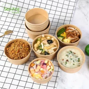 Factory Round Disposable Eco Friendly Customizable Kraft Waterproof Takeaway Salad Paper Bowl with PP+Paper Lid