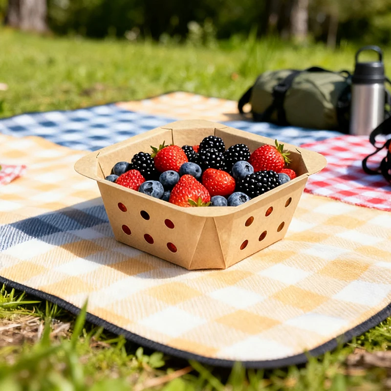 Biodegradable Food Grade Takeaway Food Packaging Film Sealable Kraft Paper Fruit Trays for Fruits Vegetables Farm Use