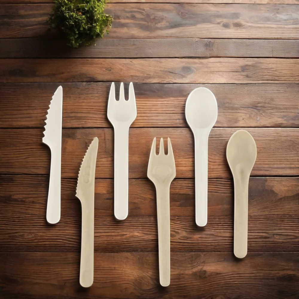 Biodegradable Compostable Bagasse Pulp Luxury Dinnerware Set Party Fork Knife Spoon Cutlery - Image 2
