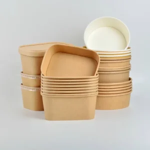 Takeaway Container Round Square Pet Lid Disposable Take Away Kraft Paper Bowl