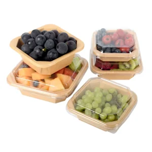 Wholesale Disposable Food Grade Paper Packaging Take Away Container Lunch Box Square Kraft Paper Bowl with Lid