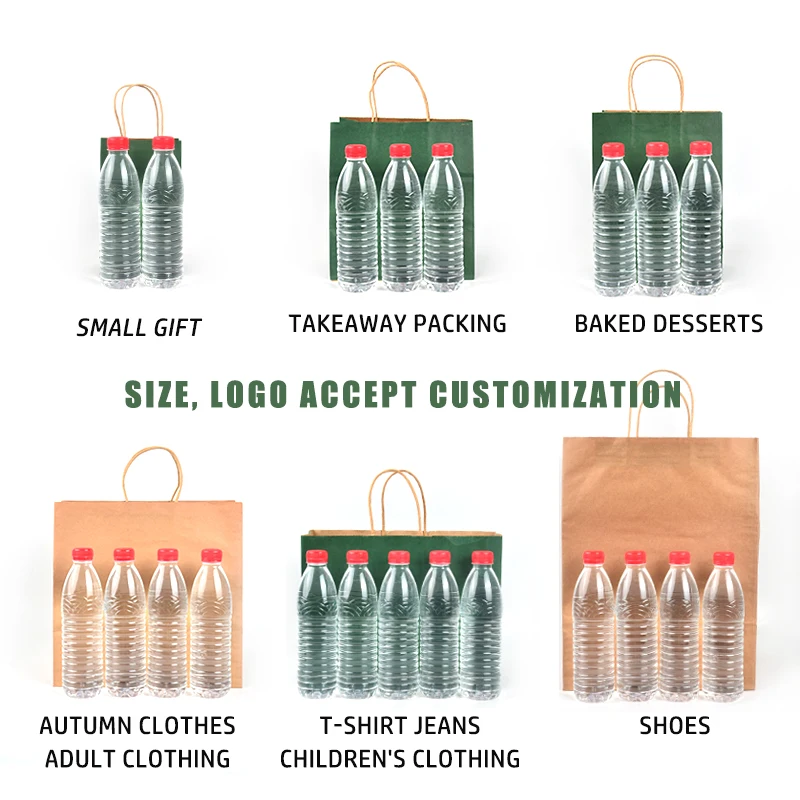 Custom Printed Your Own Logo White Brown Kraft Gift Craft Shopping Paper Bag With Handles - Image 2