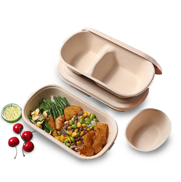 Factory One Cell Bagasse Pulp Away Food/Dessert/Mousse/ Pastry Pack Box Oval Take Out to Go Food Container - Image 3