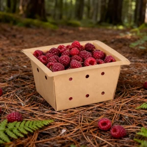 Custom Logo Printing Size Farm Market Packaging Fresh Produce Kraft Paper Fruit Tray with Vent Holes