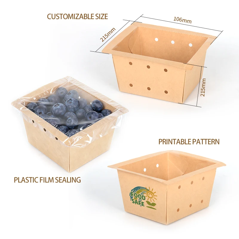 Disposable Heavy-Duty Food-Safe Sustainable Packaging Box for Supermarkets Growers Kraft Paper Produce Tray with Lid - Image 2