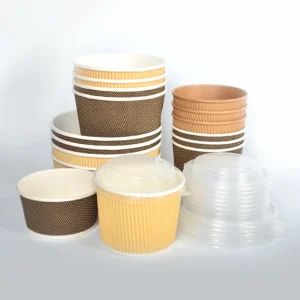 Corrugated Disposable Round Kraft Paper Soup Container 750ml 1100ml Take Away Fruit Food Salad Bowl