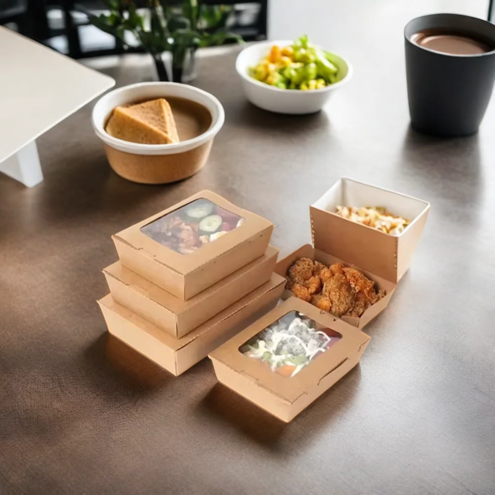 OEM Custom Eco-Friendly 900ml Kraft Paper Multi-Compartment Disposable Food Boxes for Sushi and Snacks with Custom Size & Color - Image 5