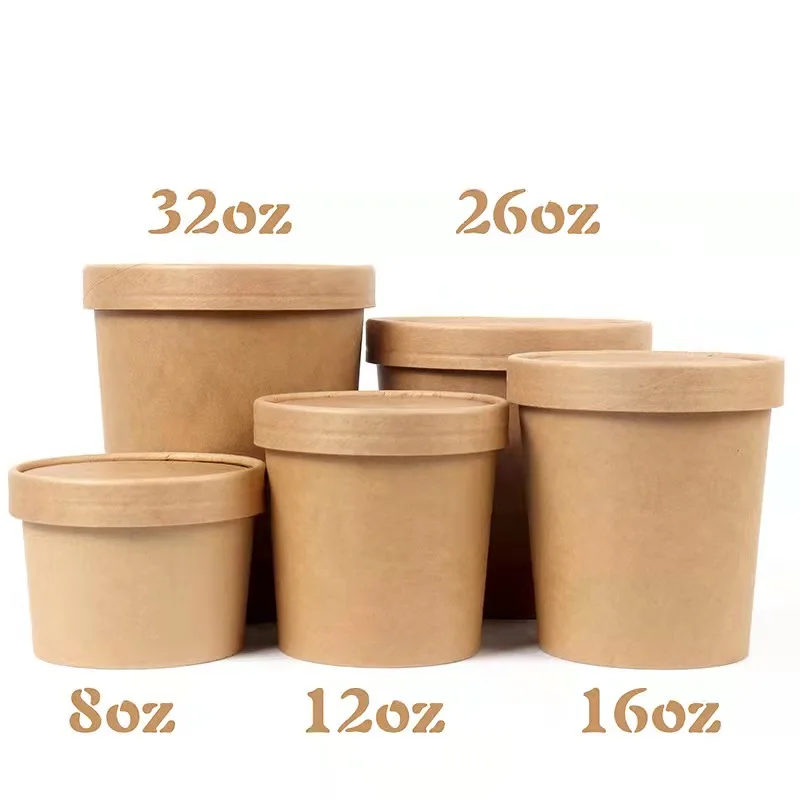 Disposable Food Grade Biodegradable Eco Paper Food Container Kraft Paper Soup Bowl 500ml - Image 6