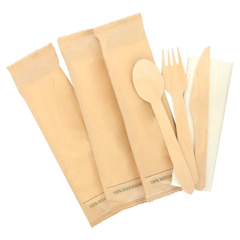 Disposable Packing Mini Cutlery Set Wooden Wooden Fork /knife and Paper Napkin Set - Image 2