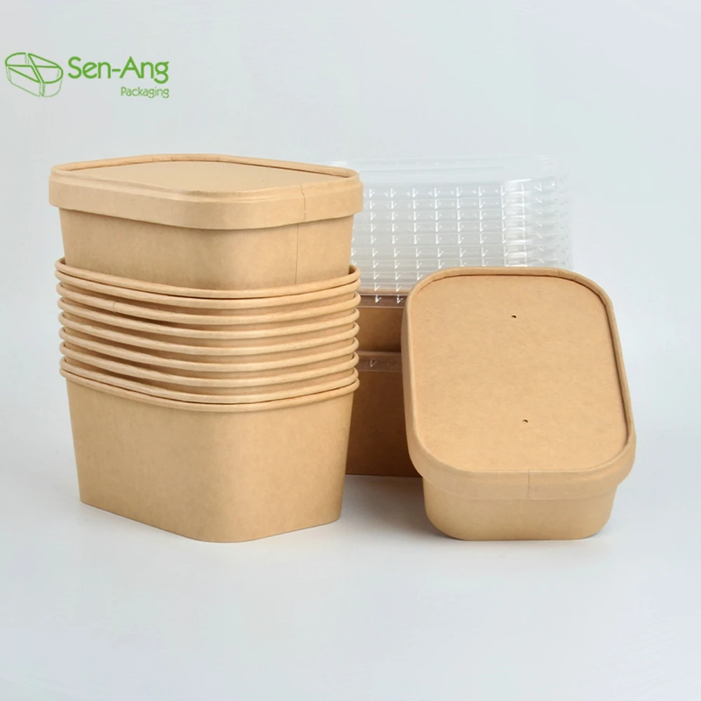 Factory Square Salad Takeaway Container Away Box Lid Take Way Quarter 1500Ml Kraft Paper Bowl - Image 4