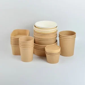 Eco Friendly Disposable Customizable Kraft Paper Salad Takeaway Bowl with PP & Paper Lid 2000ml