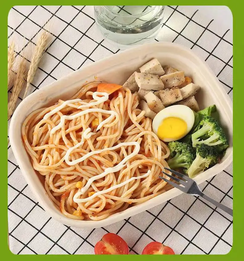 Custom Biodegradable Sugarcane Bagasse Pulp Rectangle Take Away Meal Box with Lid - Image 5