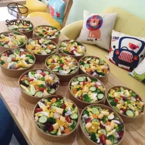 Kraft Soup Takeway Customized Lid Take Way Paper Bucket Packaging Salad Bowl Large Serving