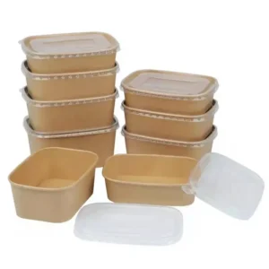 Hinged Lunch Box Kraft Paper Disposable Takeaway Food Containers