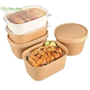 Double Wall PE Coated Lunch Lid Matt Lamination Embossing Eco-Friendly Rectangle Bowl Sushi Potato Chips