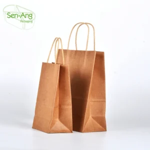 Wood Window Customized Printing Christmas Party Gift Kraft China Supplier Eco Brown Paper Bag With Handle
