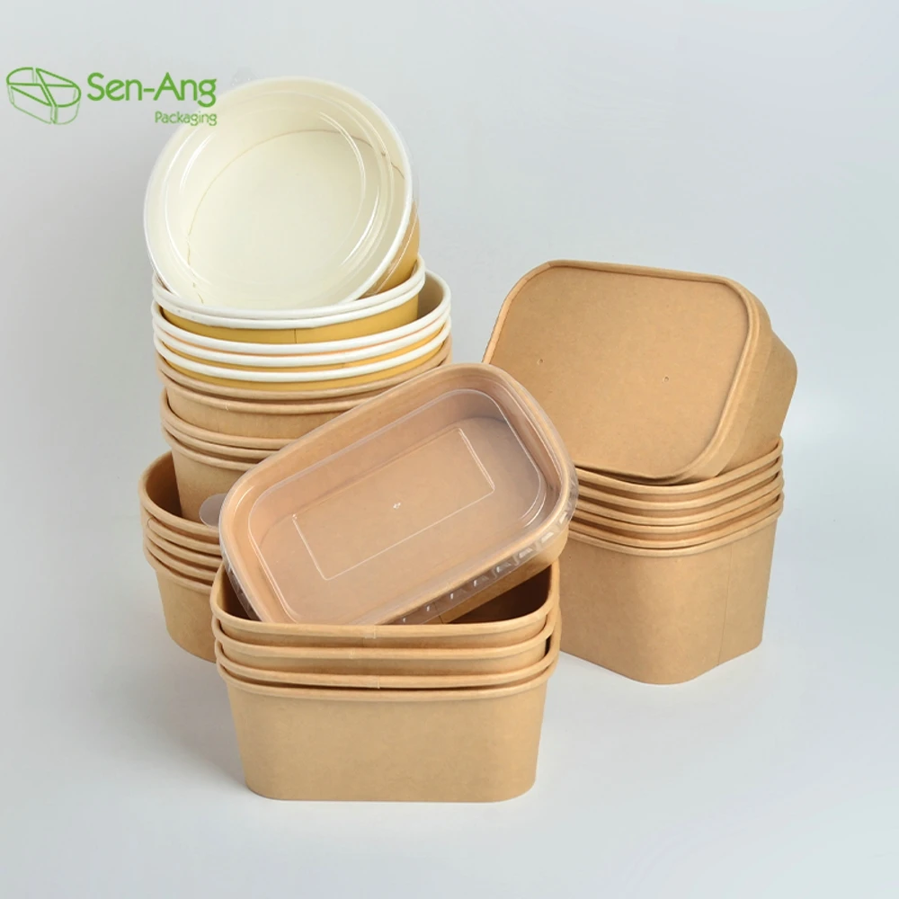 New Arrival Mixing Container Cover 500Ml Salad With Lid Disposable Kraft Paper Take Way Bowl - Image 3