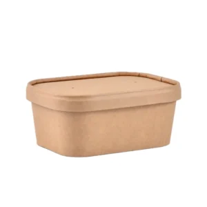 650ml Disposable Takeaway Rectangle Salad Noodle Bowl Kraft Paper Food Packing Bowl for Restaurant