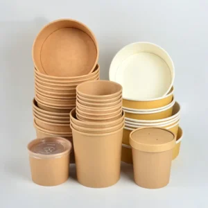 Factory Direct Sale Disposable Container 20Oz Take Out Kraft Soup Bowl With Lid Paper Bucket