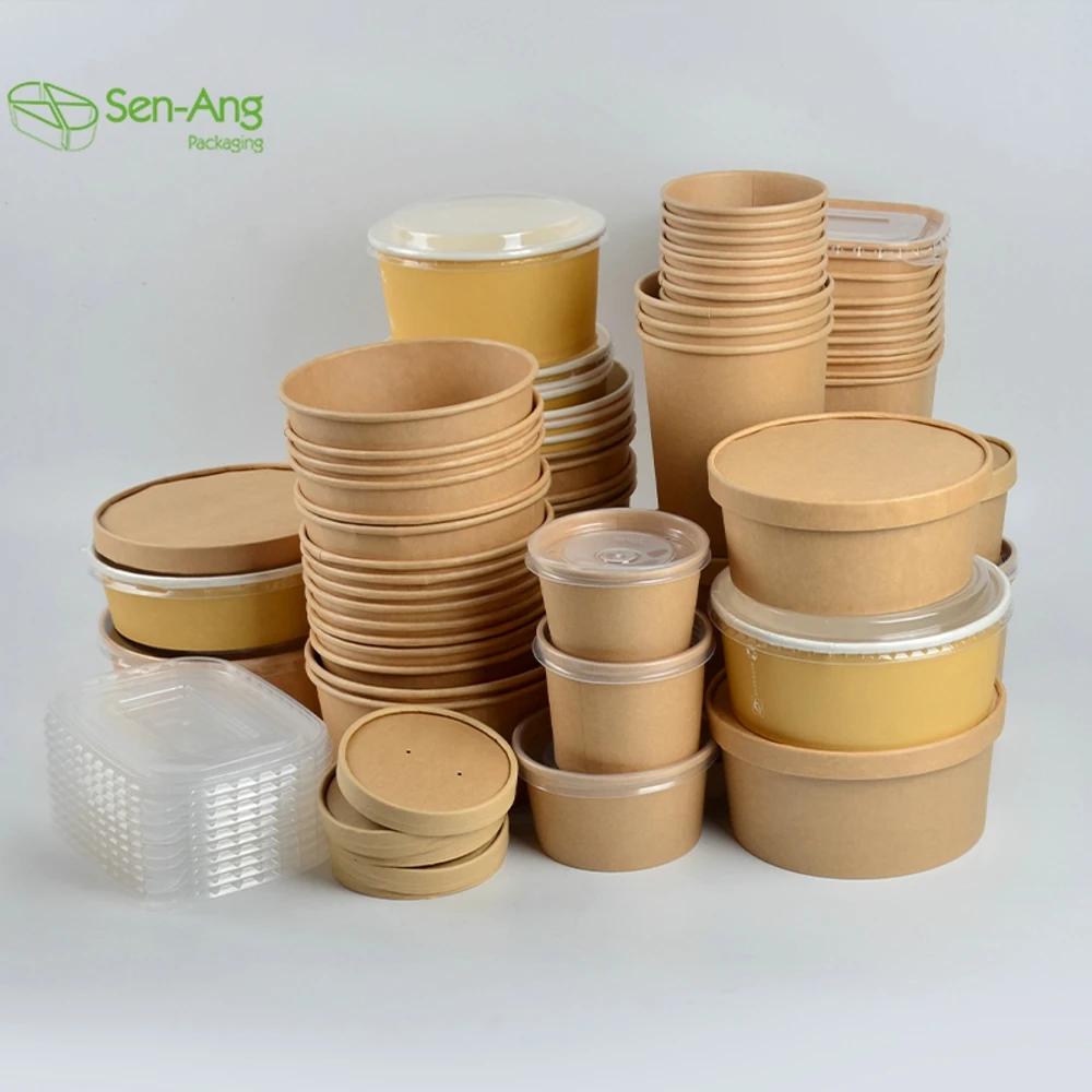 New Arrival Takeaway Pet Lid With Waterproof Salad Disposable Dispos Kraft Paper Take Away Bowl - Image 3