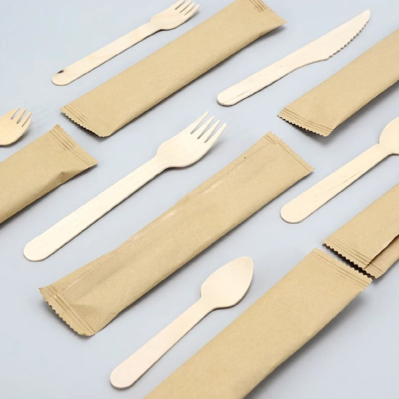 Disposable Party Use Wooden Knife Fork Spoon Cutlery - Image 2