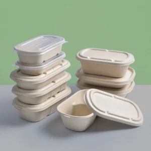 Custom Eco-friendly Disposable Biodegradable Sugarcane Pulp Food Container with Lid