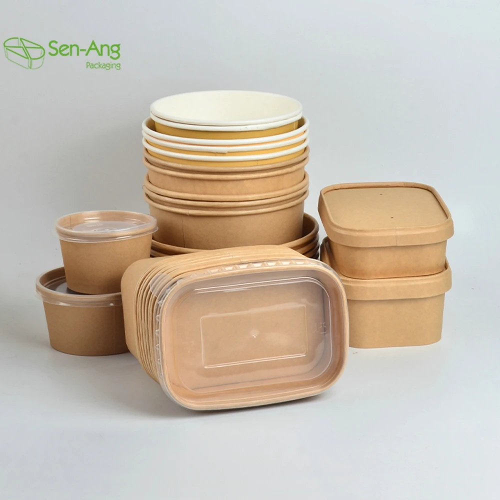 New Arrival Takeaway Pet Lid With Waterproof Salad Disposable Dispos Kraft Paper Take Away Bowl - Image 6