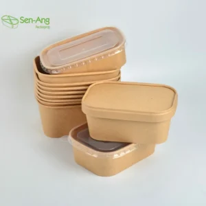New Arrival Takeaway Pet Lid With Waterproof Salad Disposable Dispos Kraft Paper Take Away Bowl