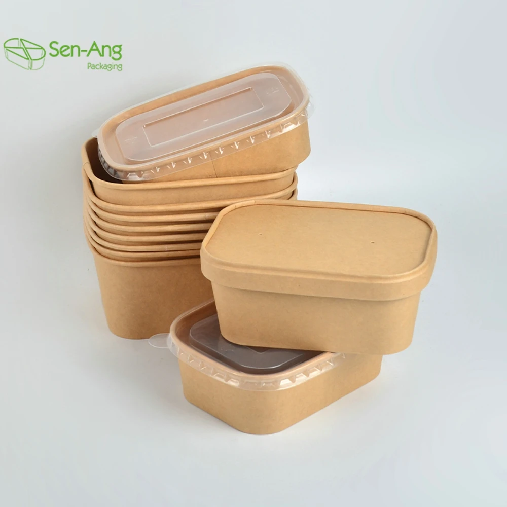 New Arrival Takeaway Pet Lid With Waterproof Salad Disposable Dispos Kraft Paper Take Away Bowl