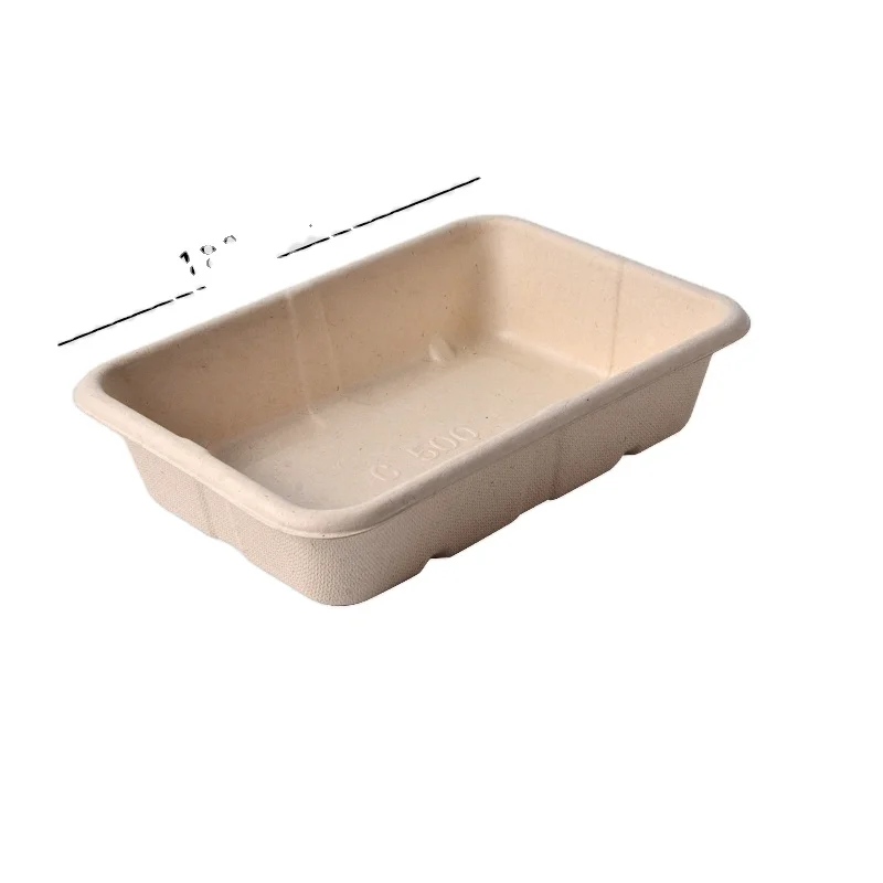 500ml Eco Friendly Rectangular Sugarcane Bagasse Fast Food Lunch Container Compostable Pulp Food Box