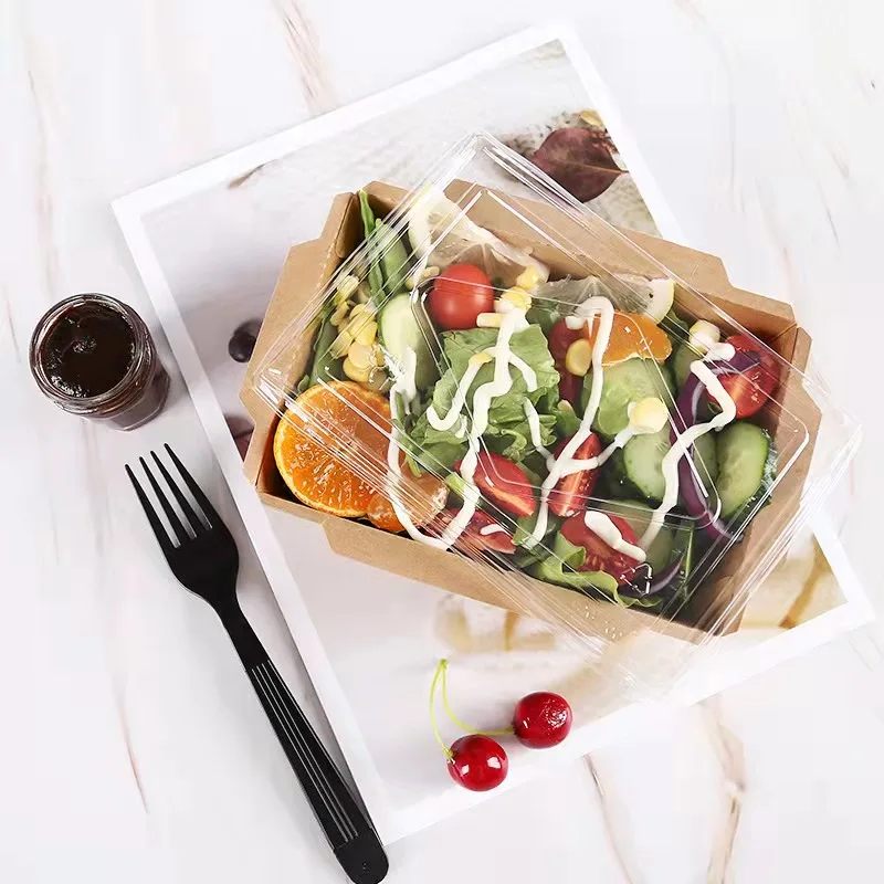 Wholesale Restaurant Take Away Food Bowl Disposable Kraft Paper Square Bottom Salad Bowl Lunch Box With Lid - Image 5