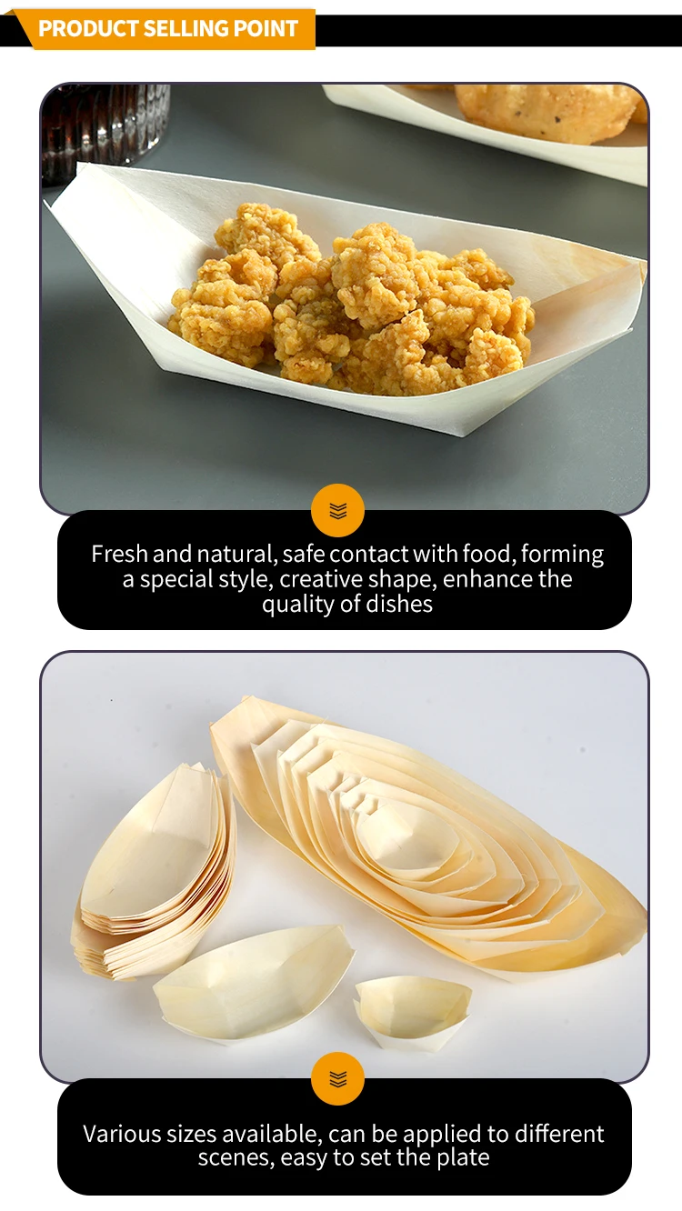 Hot Selling Sushi Wooden Boat Biodegradable Eco-friendly Disposable Natural Pine Wooden Boat/Cone/Plate for Party - Image 5