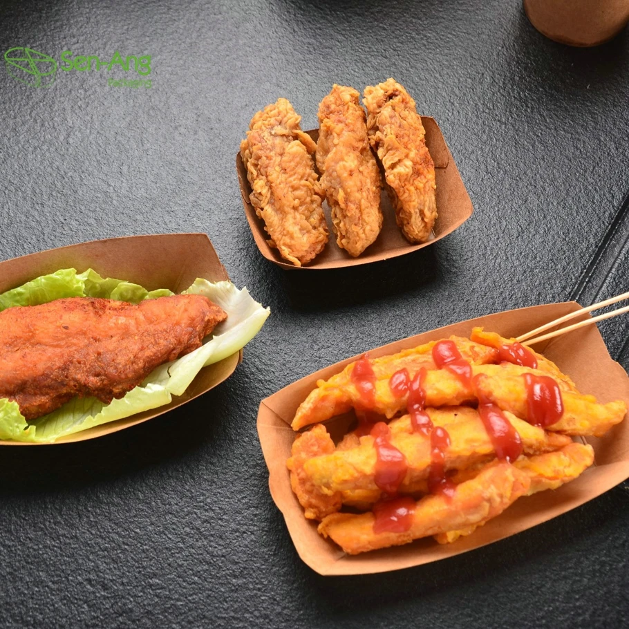 Boat French Fry Dog Shape Disposable Snack Chip Corn Box Kraft Fast Food Paper Tray - Image 3