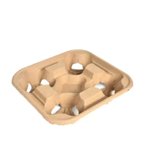 2 4 Compartment Brown Corrugated Eco Friendly Disposable Paper Cup Holder with Tray for Take Away Coffee Cups