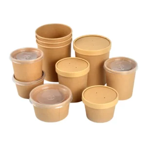 Food Grade Disposable Kraft Paper 12oz Porridge Bucket Portable Microwavable Paper Soup Cup With Lids