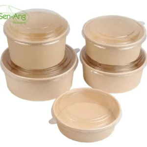 Takeaway Packaging Kraft With Lid Waterproof and Oil Salad Paper Bowl