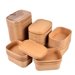 Eco-friendly Recyclable Rectangle Kraft Paper Food Packing Bowl