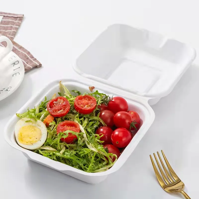 Brand New Biodegradable Bagasse 6 Inches Burger Hamburger Box Sugarcane Pulp Clamshell Container - Image 2