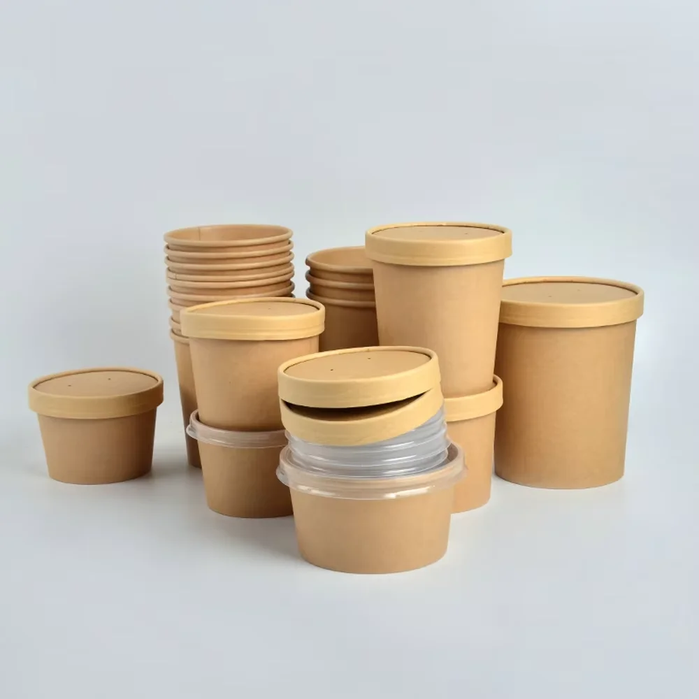 Hot Selling Disposable Soup Paper Custom Kraft Biodegradable Cup 20Oz Takeaway Food Packaging Bucket Paper Bowl